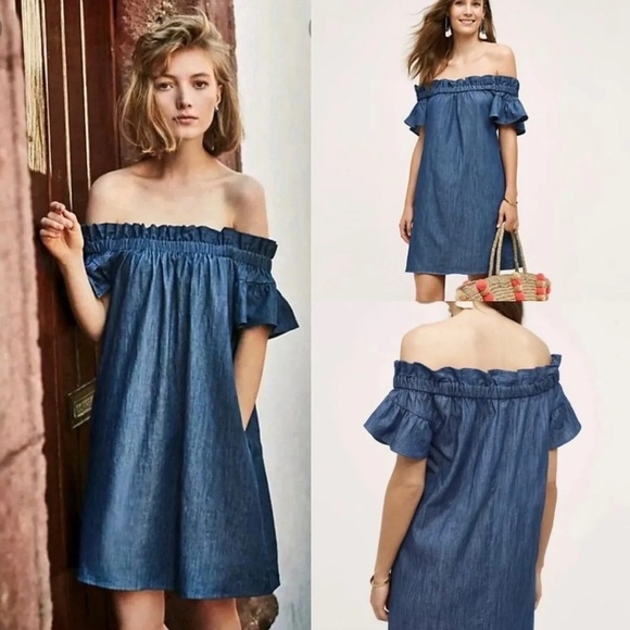 Anthropologie Corey Lynn Calter Chambray Off Shoulder Dress - Picture 1 of 11